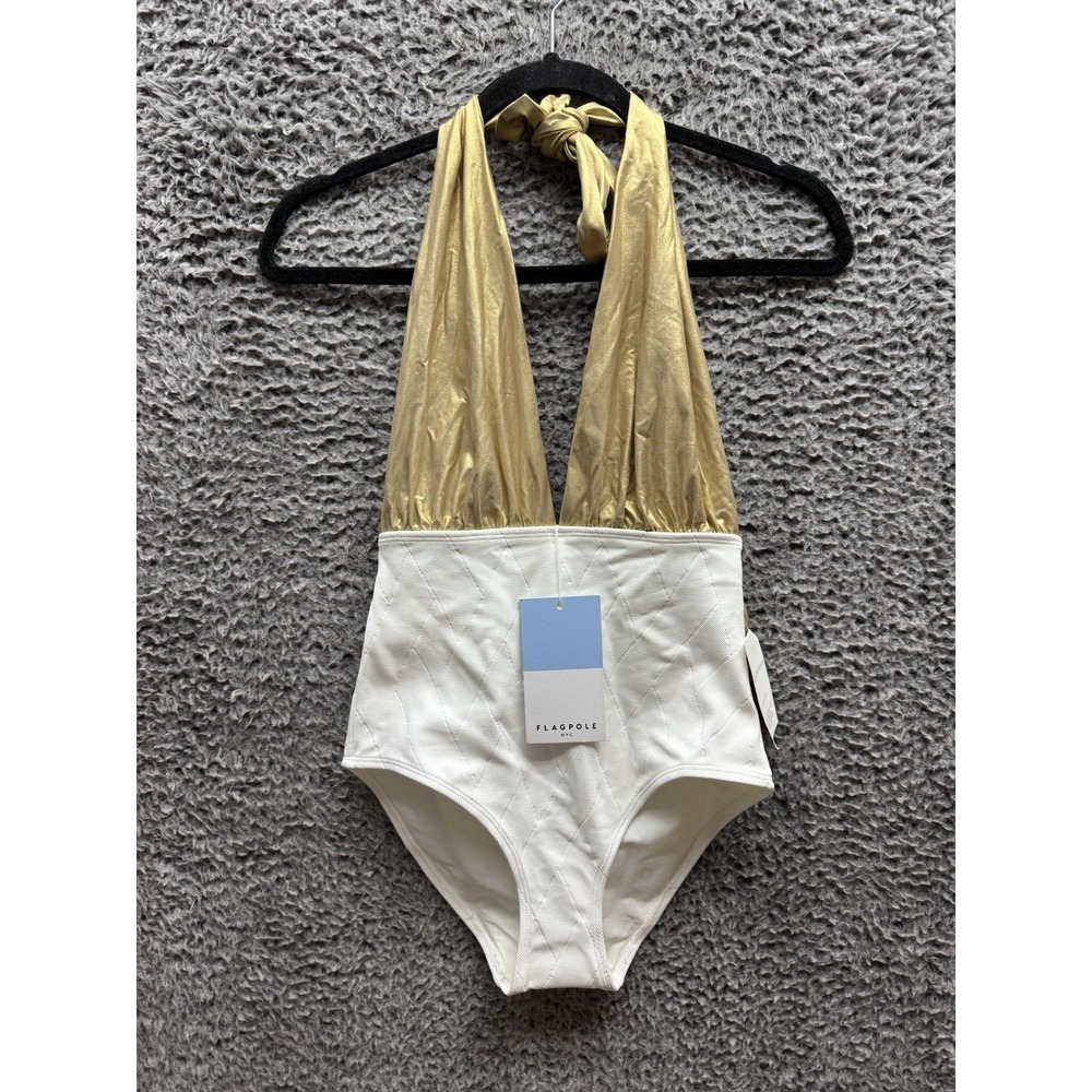Oscar de‎ la Renta x Flagpole One Piece Bikini Jerry Halter Swimsuit Size S NWT